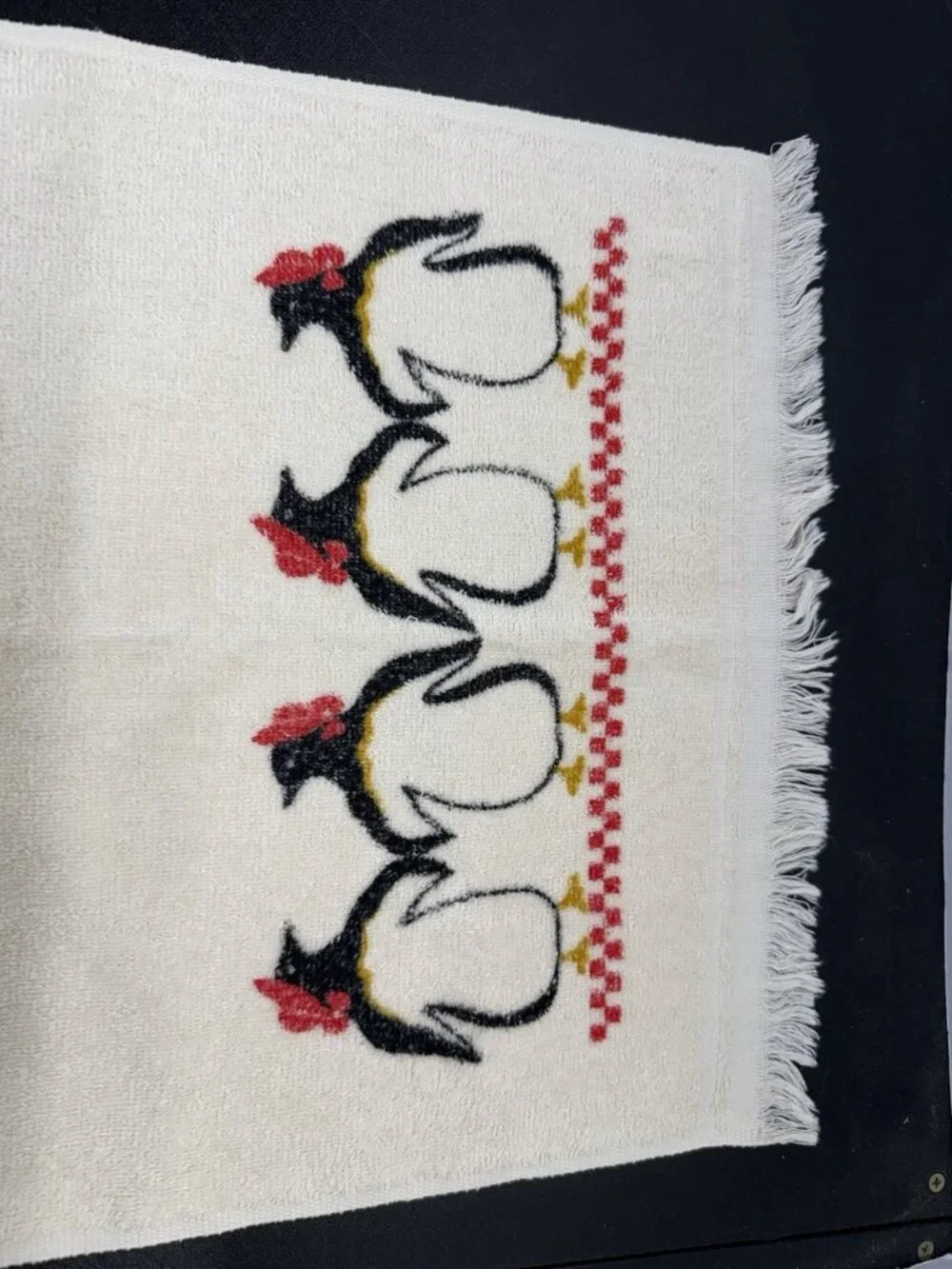 Set Of 2 Vintage Kitchen Hand Dish Towel Dancing Penguins Top Hat